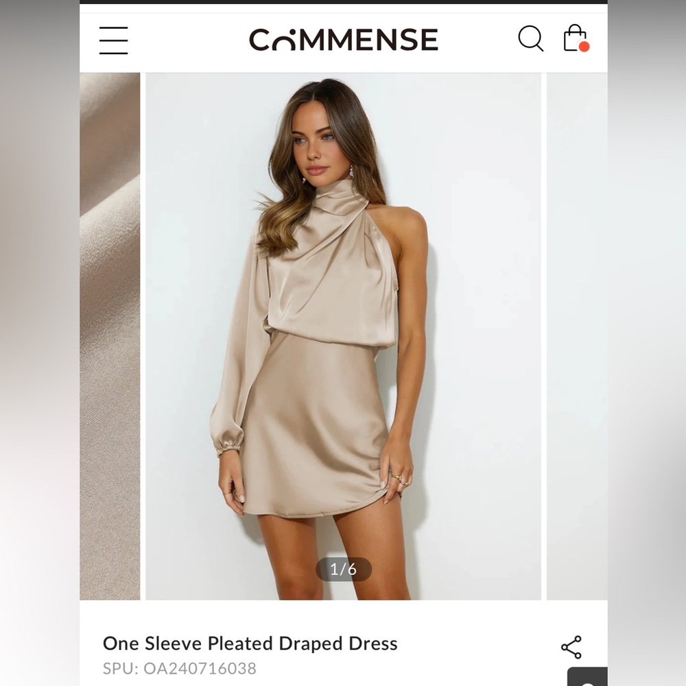 One Sleeve Pleated Draped Dress - Commense